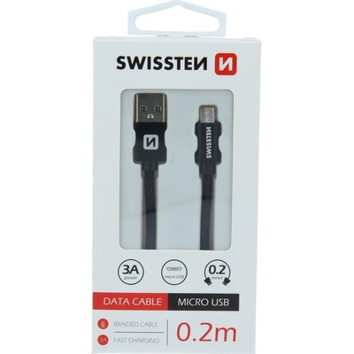 Swissten 71522101 USB 2.0, zástrčka A - zástrčka micro B, opletený, 0,2m, černý