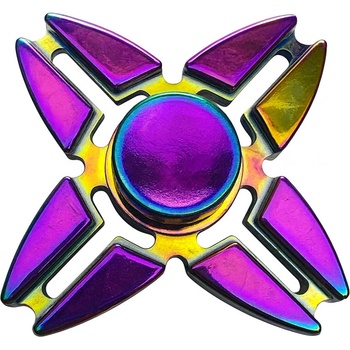Kovový fidget spinner duhový čtyřramenný v dárkovém pouzdře