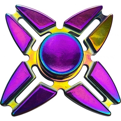 Kovový fidget spinner duhový čtyřramenný v dárkovém pouzdře
