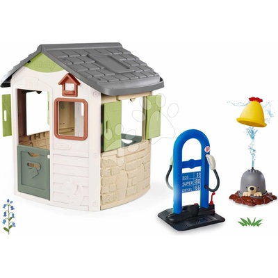 Smoby Set domček a benzínová pumpa s nabíjaním Life Jura Lodge rozšíriteľný s kŕmidlom a vodná hra Krtko s vodotryskom