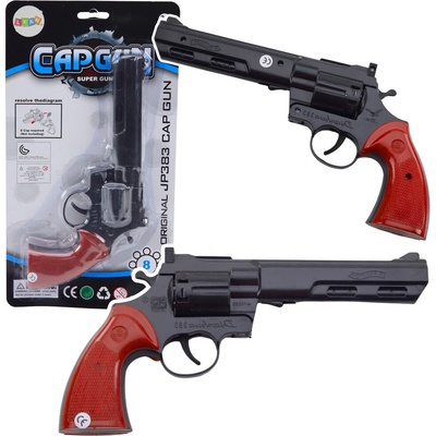 LEAN TOYS Hračkársky revolver s uzáverom zvuk čierna
