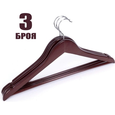 3 бр дървени закачалки за дрехи в цвят венге