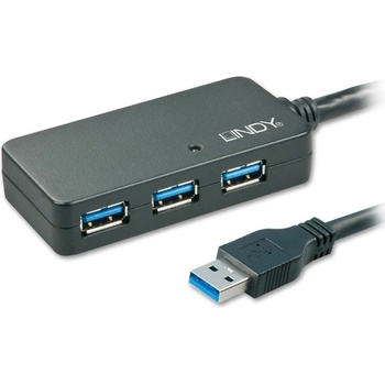 Lindy USB Хъб LINDY 43159, 4 порта, от USB Type-A към 4x USB 3.1 Type-A, 10м удължител, черен (LNY-43159)