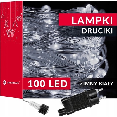 SPRINGOS LED reťaz Nano 10m 100LED 8 funkcií ovládač 3xAA IP44 studená biela