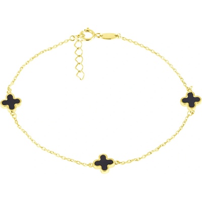 Gemmax Jewelry zlatý náramek Čtyřlístky s černými onyxy GLBYX-19-02778