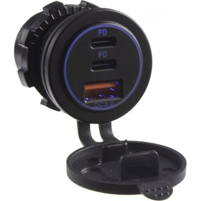 USB QC3.0 + 2xUSB-C zásuvka 12/24V