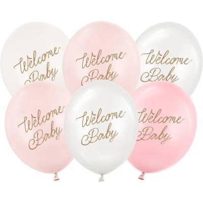 Party Deco Балони Welcome Baby - Комплект от 6 - Розов (SB14P-342-081-6)