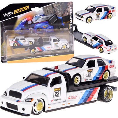 Maisto Kovová auta Flatbed a BMW M3 1988 na podvalníku 1:64