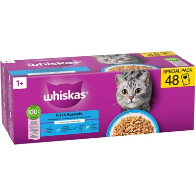 Jumbo balení Whiskas rybí výběr v želé Losos, tuňák, treska, bílá ryba 96 x 85 g