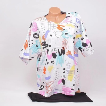 Image 1 of Лятна пижама в бяло с цветен десен и черен клин