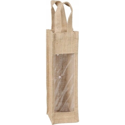 JUTOVÁ TAŠKA S OKIENKOM NA VÍNO ALKOHOL 1 FĽAŠU 10x10x33/45 cm