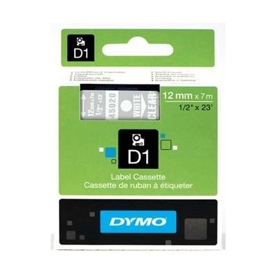 DYMO D1 45020, S0720600, 12mm x 7m бял печат / прозрачен фон, оригинална лента (45020)