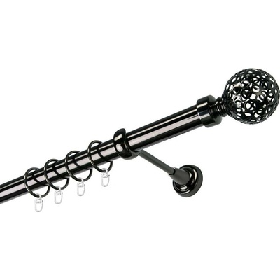 OK-GarnýžeCY Garnýž kovová jednořadá 25mm Koule retro onyx 240 cm do stěny / kroužky s háčkem