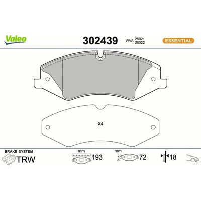 Sada brzdových platničiek kotúčovej brzdy VALEO 302439