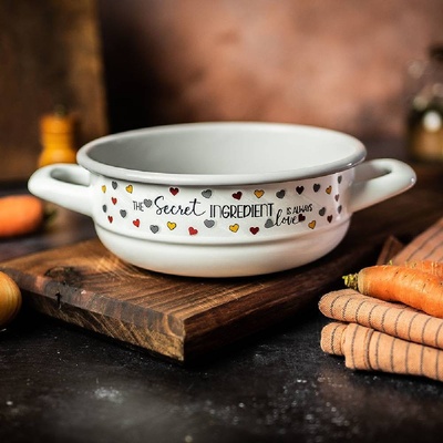 Metalac Posude 16 см дълбок емайлиран съд с дръжки Metalac Posude с декор Secret ingredient (1054002)