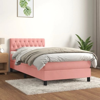 vidaXL Боксспринг легло с матрак, розово, 100x200 см, кадифе (3141472)