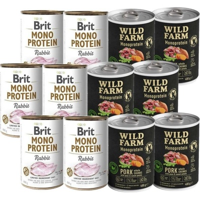 Brit Mono Protein Rabbit 6 x 400 g a Wild Farm Monoprotein Pork 6 x 400 g
