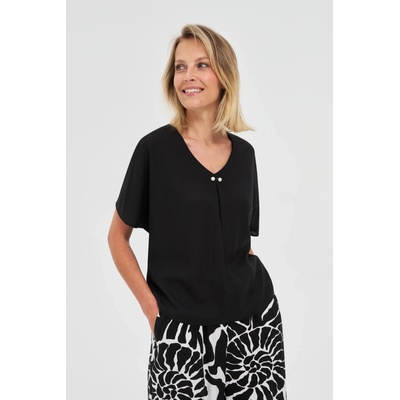 Moodo Черна свободна блуза с къс ръкав Moodo | Cheren | ЖЕНИ | XS