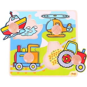 Bigjigs Toys Дървен пъзел с дръжки Bigjigs - Превозни средства (BJ519) - baby