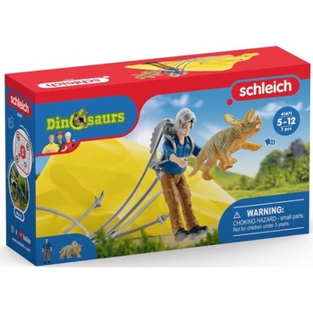 Schleich Игрален комплект Schleich Dinosaurs - Парашутист спасява трицератопс (41471-57351)