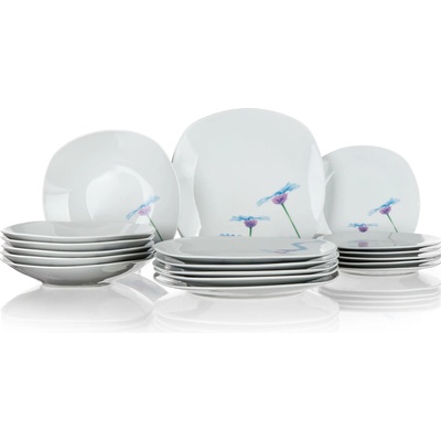BANQUET sada jídelní BLUE DAISY square porcelánová 18 ks – Zboží Dáma