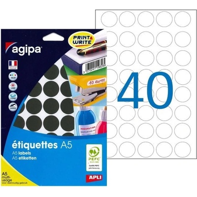 Etikety kruhové 24mm Agipa A5 čierne