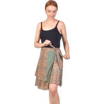 Sanu Babu krátká zavinovací sukně s paisley vzorem a zlatým potiskem FREE hnědá