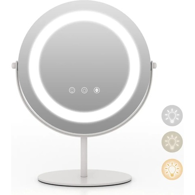 Costway Kosmetické zrcadlo s LED osvětlením stmívatelné bílé průměr 25 cm HU10609DE-WH – Zboží Mobilmania