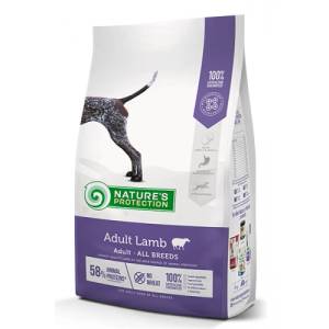 AKVATERA Nature's Protection DOG - Adult Lamb, висококачествена храна за пораснали кучета над 1 година, от всички породи с агнешко месо, Литва - 12 кг