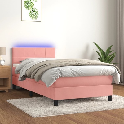 Petrashop 3134386 Boxspring postel s matrací a LED růžová samet Růžová