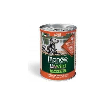 MONGE BWILD GRAIN FREE Adult, Morčacie kúsky v omáčke s tekvicou a cuketou 400 g