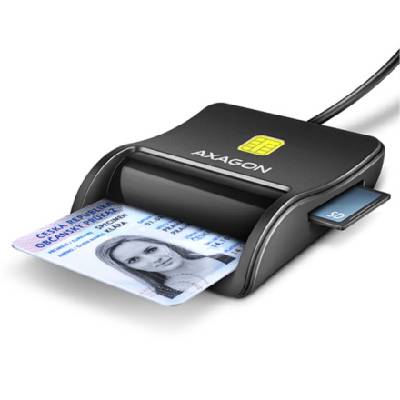 AXAGON CRE-SM3SD, USB-A FlatReader čtečka Smart card (eObčanka) + SD/microSD/SIM, kabel 1.3 m, CRE-SM3SD