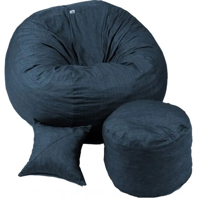 Pufrelax Комплект, Барбарон с табуретка за крака и декоративна възглавница, 700л. King Size - Denim, Перящ се калъф, Трансформира се в легло, Пълнеж с микс от мемори пяна и дунапрен, Гама Premium
