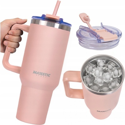 Majestic Sport termohrnek se slámkou velký ocelový Uno 1200 ml růžový