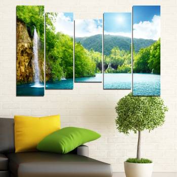 Vivid Home Картини пана Vivid Home от 5 части, Водопад, Канава, 160x100 см, 4-та Форма №0224