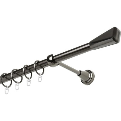 OK-GarnýžeCZ - Garnýž kovová jednořadá 19mm Trapez onyx 180 cm do stěny / kroužky s háčkem