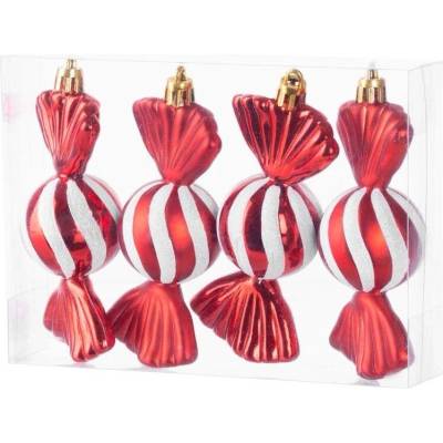 Ozdoba MagicHome Vánoce, sada, 4 ks, 11,5 cm, bonbóny, červené, na vánoční stromek