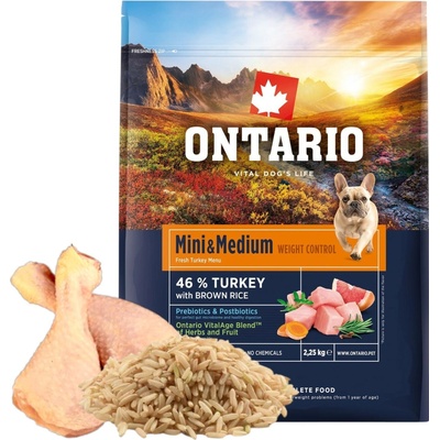 Ontario Mini & Medium Weight Control Turkey & Brown Rice 2,25 kg