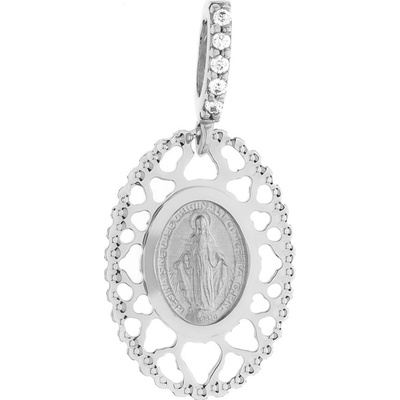 Argento Prívesok z bieleho zlata Zázračná medaila číre okrúhle zirkóny 8A124