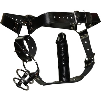 ZADO - кожено танго с дилдо и 3 пенис пръстена - l/xl