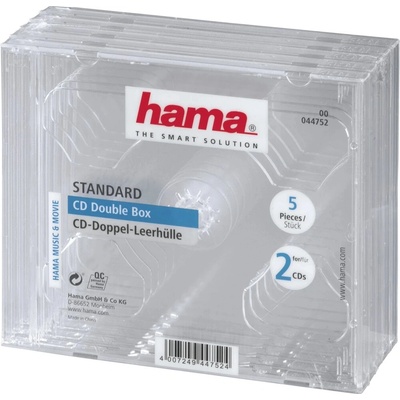HAMA Štandardný dvojobal na CD, balenie po 5 kusoch, priehľadný - 00044752