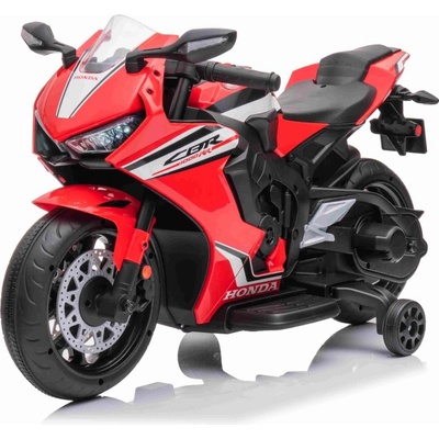 Beneo Elektrická Motorka HONDA CBR 1000RR Licencovaná 12V baterie Plastová kola 30W motor LED světla pevný rám pomocná kolečka červená