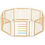 Ginger Home Детска Дървена Кошара за Игра GINGER HOME, 8 Панела, с Вратичка, Бизи Борд и Защитно Заключване, Масивен Новозеландски Бор, 140x140x61 см