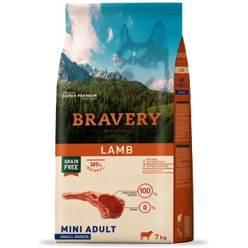 Bravery lamb adult dog mini, натурална, хипоалергенна храна, БЕЗ ЗЪРНО за пораснали кучета от дребни и мини породи над 1 година, с агнешко месо, Испания - 7 кг