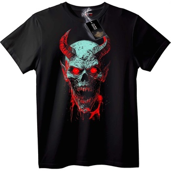 NOONEBRAND Тениска Демоничен Череп с Червени Рога - 2XL, White