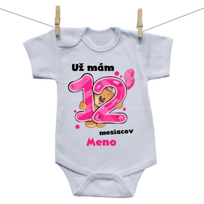 Boodyy Body s krátkym rukávom Už mám 12 mesiacov s Medvedíkom a menom dieťatka Dievča