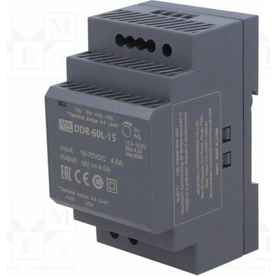 MEAN WELL DDR-60L-15 Měnič: DC/DC; 60W; Uvst: 18÷75VDC; Uvýst: 15VDC; Ivýst: 4A; DDR; OUT: 1