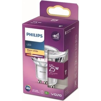 Philips 8718699773656 LED žiarovka 1x3,1W GU10 215lm 2700K teplá biela, bodová, Eyecomfort