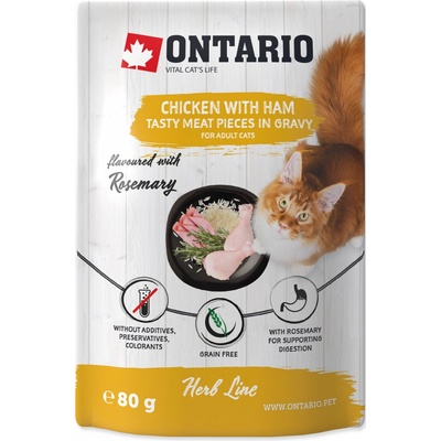 Ontario Cat Herb kousky kuřecího masa se šunkou a rýží 80 g