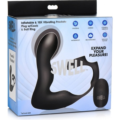 Swell Inflatable & Vibrating Prostate Plug + Cock & Ball Ring Remote Control Black